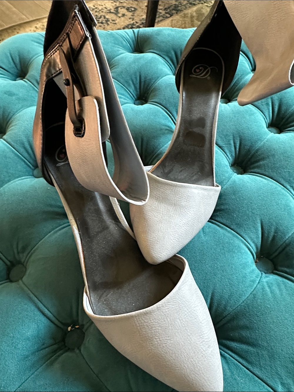 Dollhouse Beige Pointed-Toe Ankle Strap Pumps